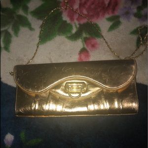 Gold Clutch Purse, sling straps